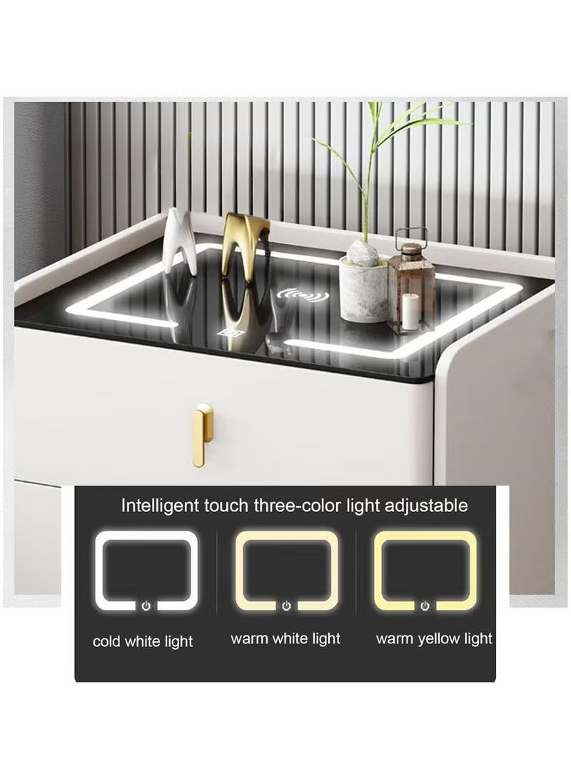 LumiSmart Luxury 3-Drawer Nightstand – Wireless Charging, Bluetooth Speaker & LED Glass Top