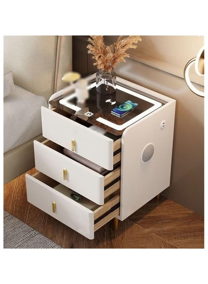 LumiSmart Luxury 3-Drawer Nightstand – Wireless Charging, Bluetooth Speaker & LED Glass Top
