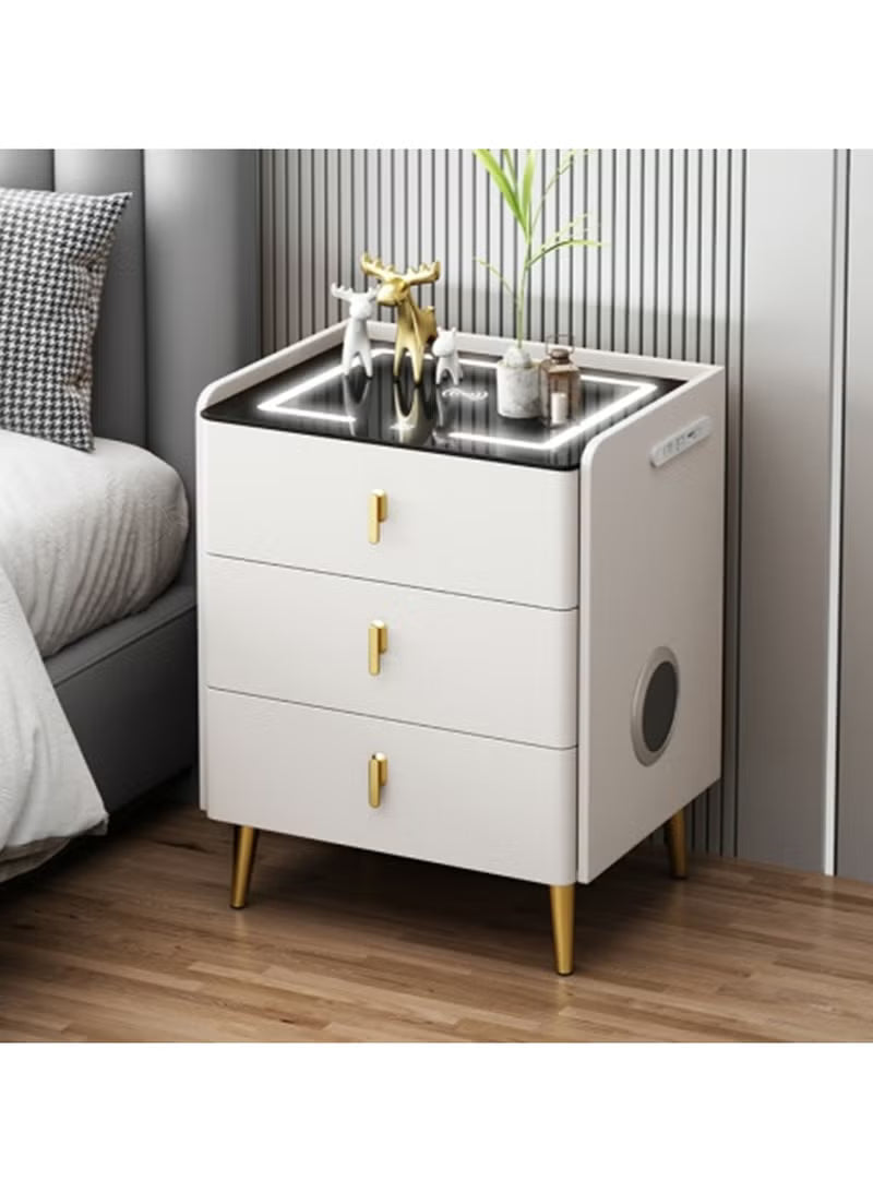 LumiSmart Luxury 3-Drawer Nightstand – Wireless Charging, Bluetooth Speaker & LED Glass Top