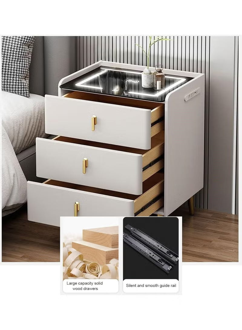 LumiSmart Luxury 3-Drawer Nightstand – Wireless Charging, Bluetooth Speaker & LED Glass Top